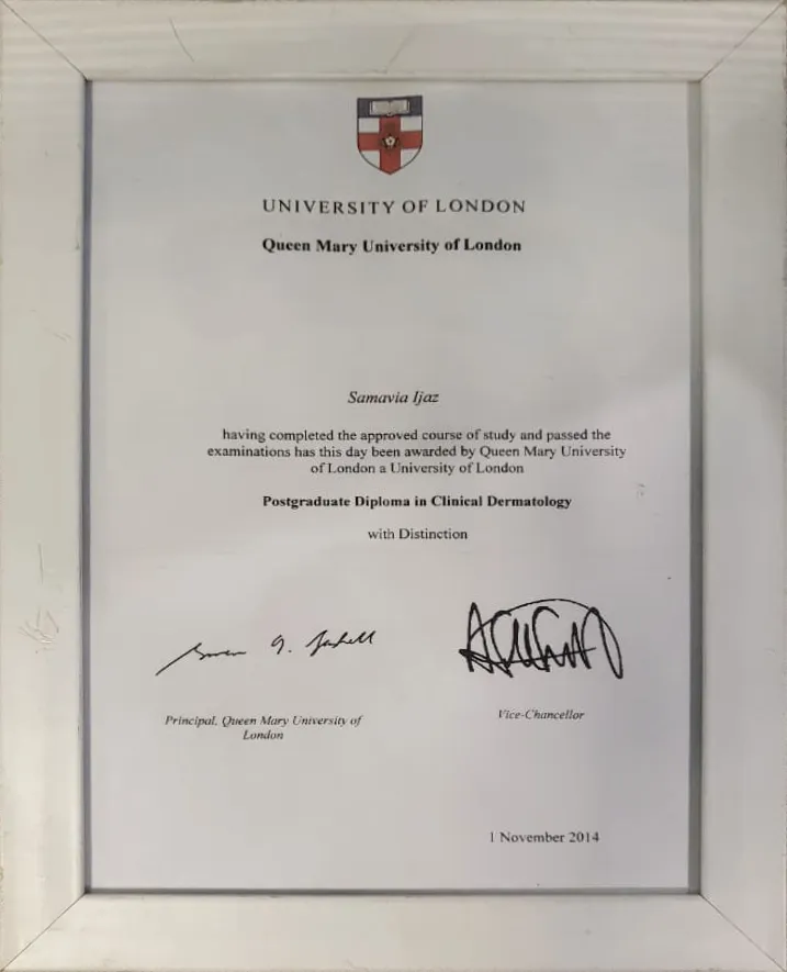Dr. Samavia Clinical Dermatology - University of London